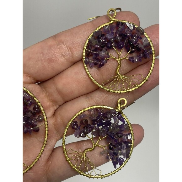 Tree Of Life Gold Tone Amethyst Pendant  Necklace & Matching Earrings New - Picture 9 of 9